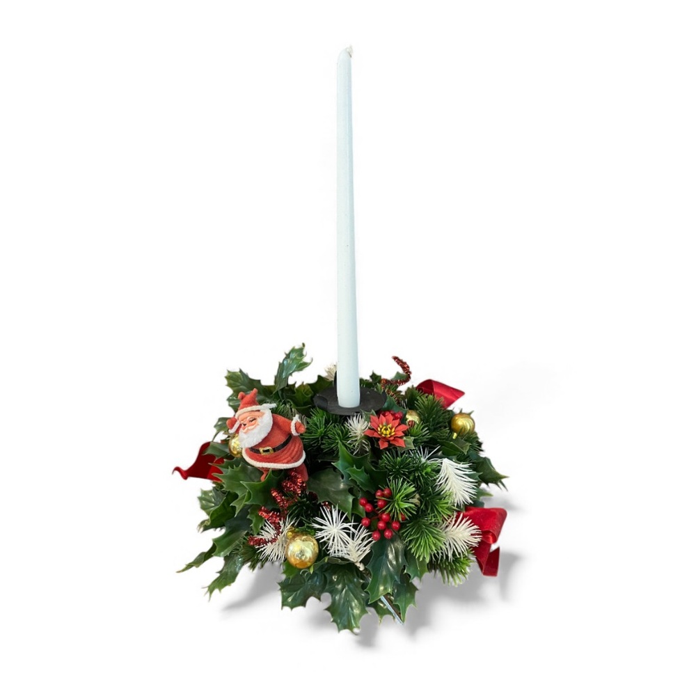 Vintage Christmas Centerpiece with Taper Candle Holiday Table Decoration